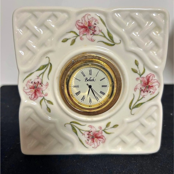 Belleek Pottery (Ireland) Other - Beautiful Vintage Floral Accent Belleek Pottery Ireland Country Trellis Clock
